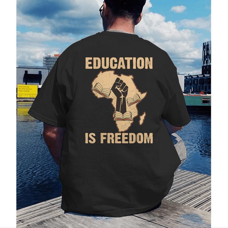 History Education Is Freedom African Map Black Teacher Men's Back Print T-Shirt, funny gift