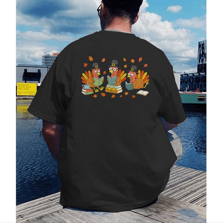 Turkey Reading Books Fall Thanksgiving Teacher Student Men's Back Print T-Shirt, funny gift Turkey Reading Books Fall Thanksgiving Teacher Student Men's Back Print T-Shirt, funny gift