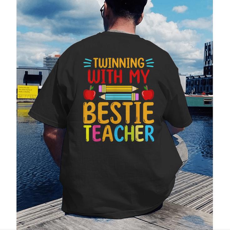 Twinning With My Bestie Teacher Boy Spirit Week Twin Day Men's Back Print T-Shirt, funny gift