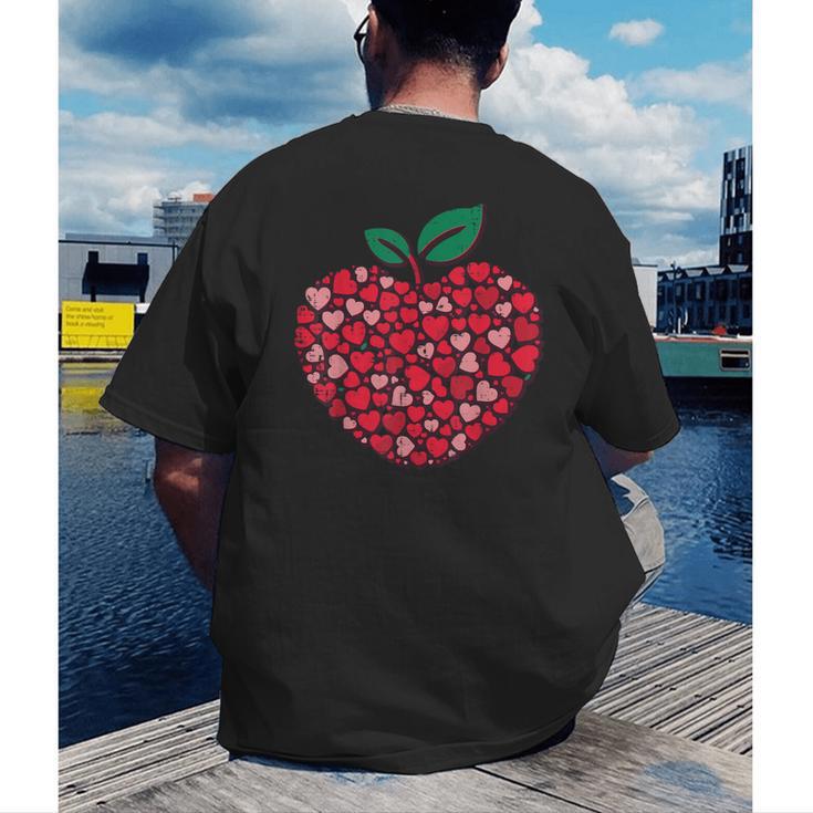 Valentines Day Teacher Hearts Apple Love Teach Women Men Men's Back Print T-Shirt, funny gift
