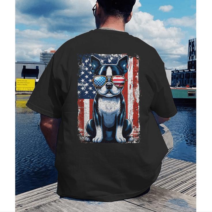 Vintage Boston Terrier Dog American USA US Flag Pets Lovers Men's Back Print T-Shirt, funny gift