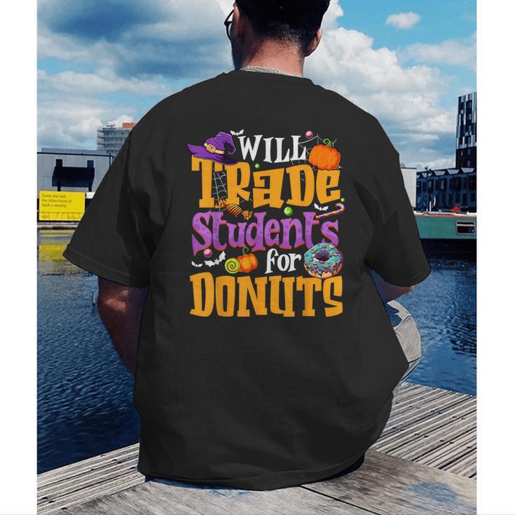 Will Trade Students For Donuts Halloween Teacher Men's Back Print T-Shirt, funny gift Will Trade Students For Donuts Halloween Teacher Men's Back Print T-Shirt, funny gift