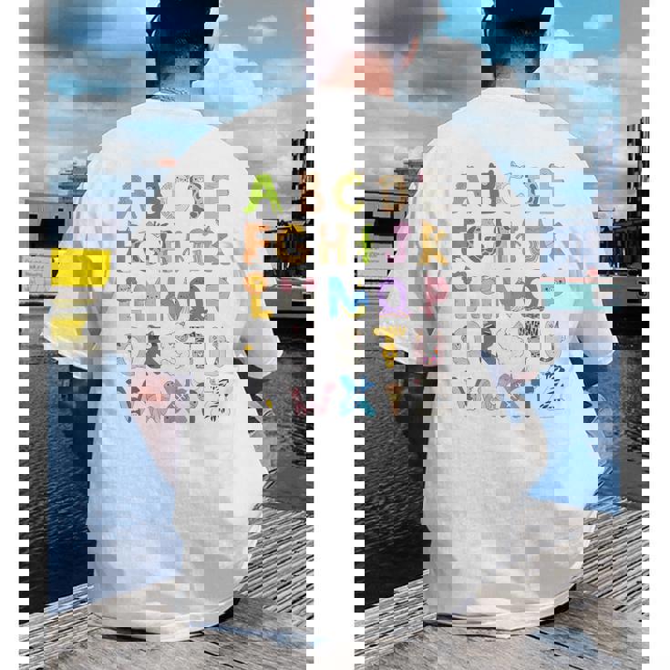 ABC Animals Alphabet Graphic Boys Girls Kindergarten Teacher Men&#x27;s Back Print T-Shirt, funny gift