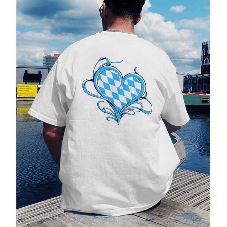 Bavarian Flag As Heart Blue Diamond Bavaria Men's Back Print T-Shirt, funny gift