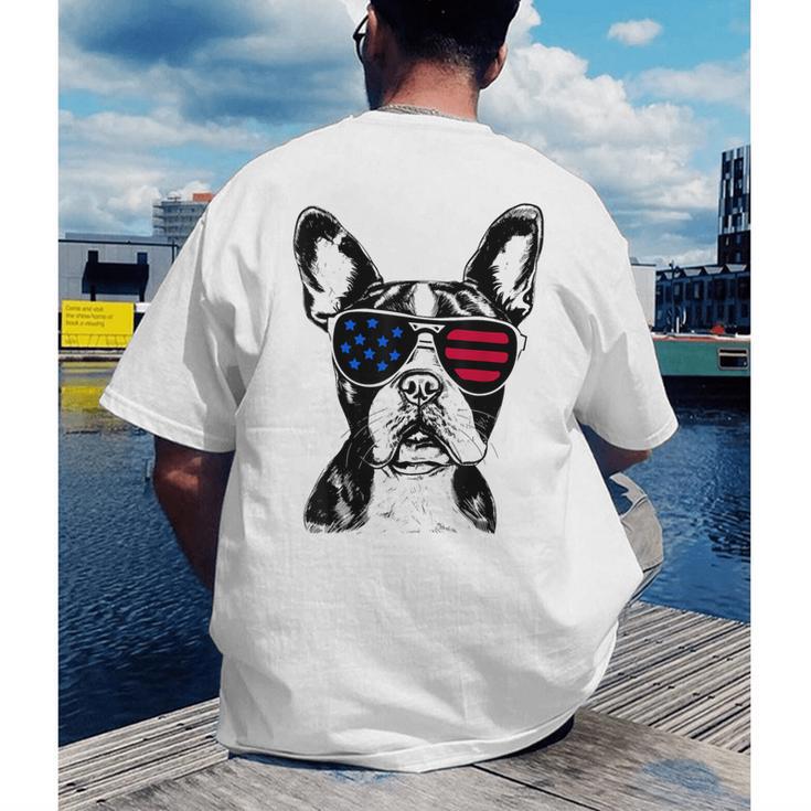 Boston Terrier Dog 4th July America USA Flag Men Women Kids Men's Back Print T-Shirt, funny gift