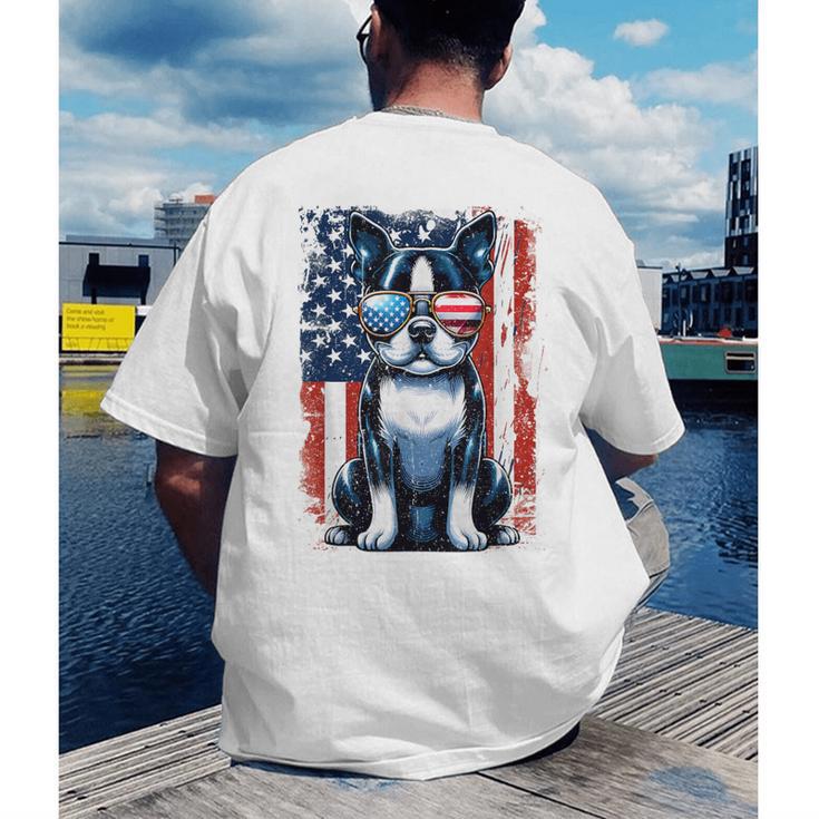 Boston Terrier Dog American USA US Flag Pets Vintage Outfit Men's Back Print T-Shirt, funny gift