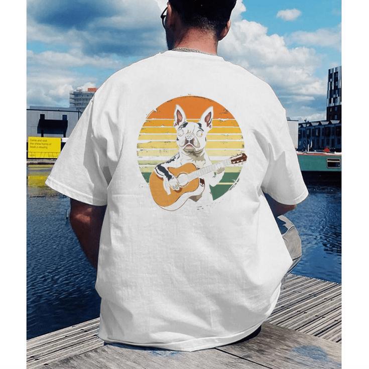 Boston Terrier Guitar Retro Men's Back Print T-Shirt, funny gift