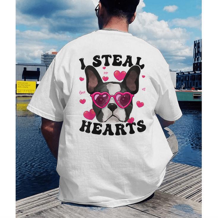 Boston Terrier Heart Glasses Girls Bostie Valentines Day Men's Back Print T-Shirt, funny gift
