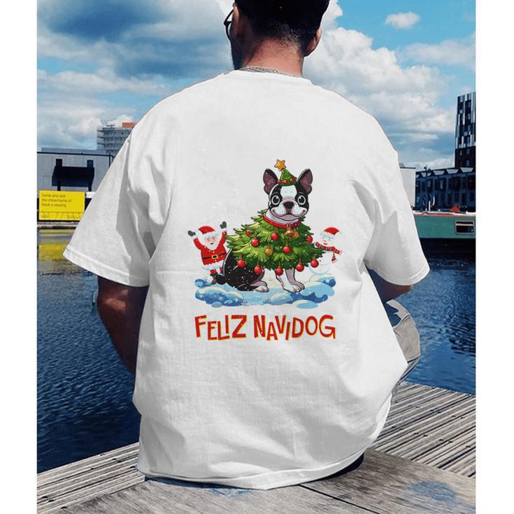 Boston Terrier Merry Christmas Tree Lights Dog X-Mas Dogs Men's Back Print T-Shirt, funny gift
