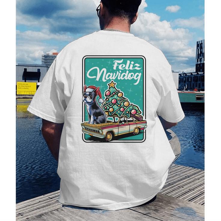 Boston Terrier Merry Christmas Tree Truck Dog X-Mas Men's Back Print T-Shirt, funny gift