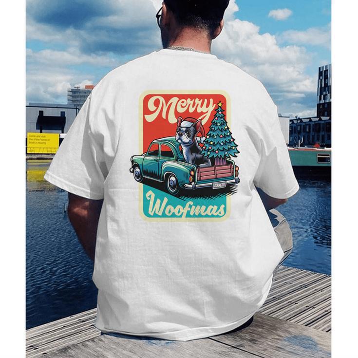 Boston Terrier Merry Christmas Tree Truck Santa Dog X-Mas Men's Back Print T-Shirt, funny gift