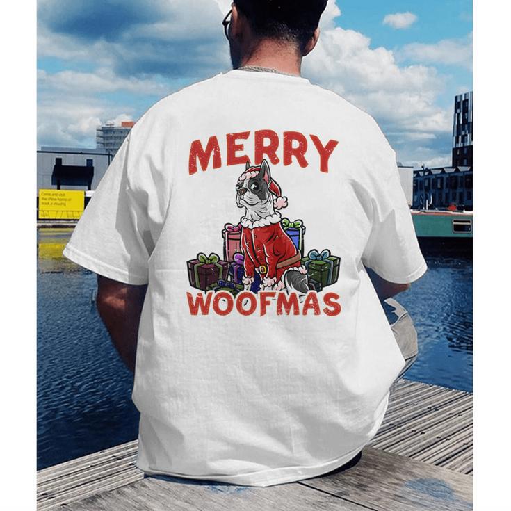 Boston Terrier Santa Claus Hat Merry Christmas Dog X-Mas Men's Back Print T-Shirt, funny gift