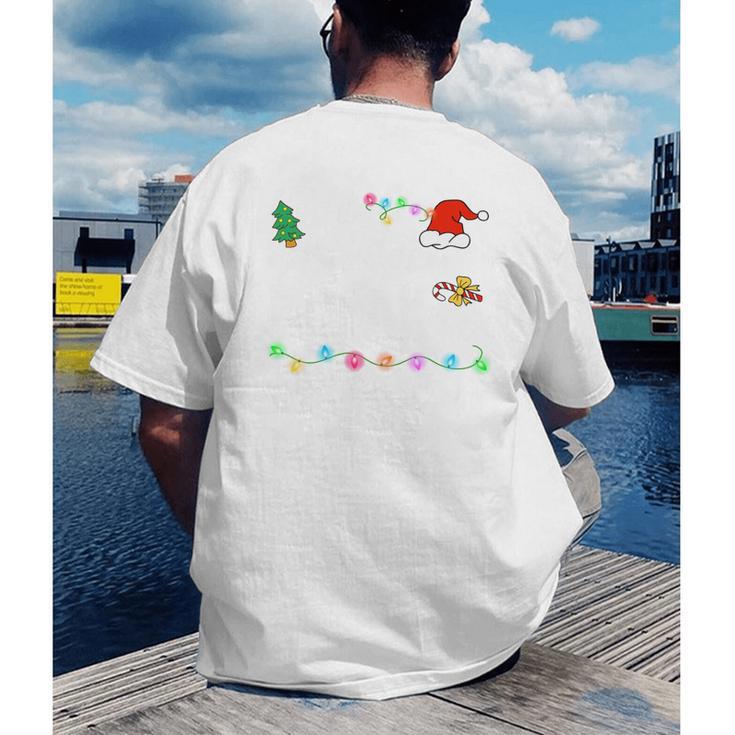 Is It Christmas Break Yet Teacher Xmas Light Santa Hat Men's Back Print T-Shirt, funny gift