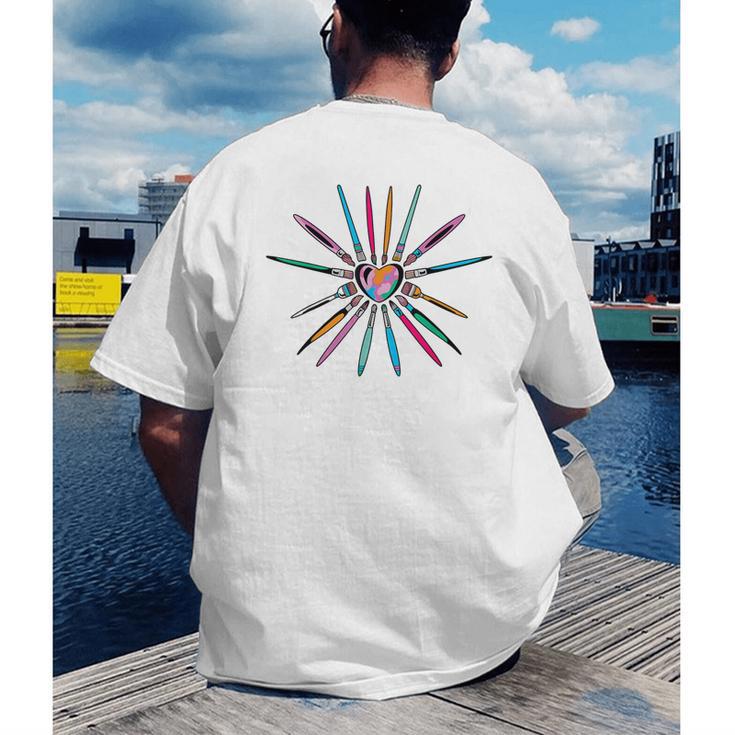 Cool Brush Heart Shape Art Teacher Paint For Artist Painter Men's Back Print T-Shirt, funny gift Cool Brush Heart Shape Art Teacher Paint For Artist Painter Men's Back Print T-Shirt, funny gift