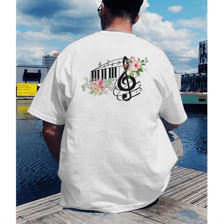 Cut Music Teacher Shirt With a Piano Keys Notes And Flowers Men's Back Print T-Shirt, funny gift Cut Music Teacher Shirt With a Piano Keys Notes And Flowers Men's Back Print T-Shirt, funny gift
