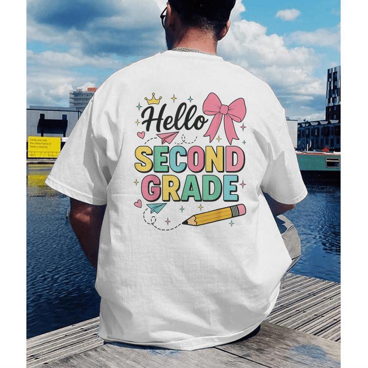 Cute Hello Second Grade Back To School Coquette Teacher Girl Men's Back Print T-Shirt, funny gift Cute Hello Second Grade Back To School Coquette Teacher Girl Men's Back Print T-Shirt, funny gift