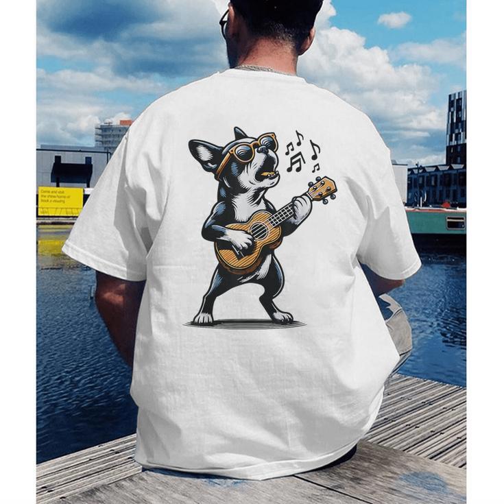 Dog Playing Guitar Singing Boston Terrier For Men Women Girls Kids Men's Back Print T-Shirt, funny gift
