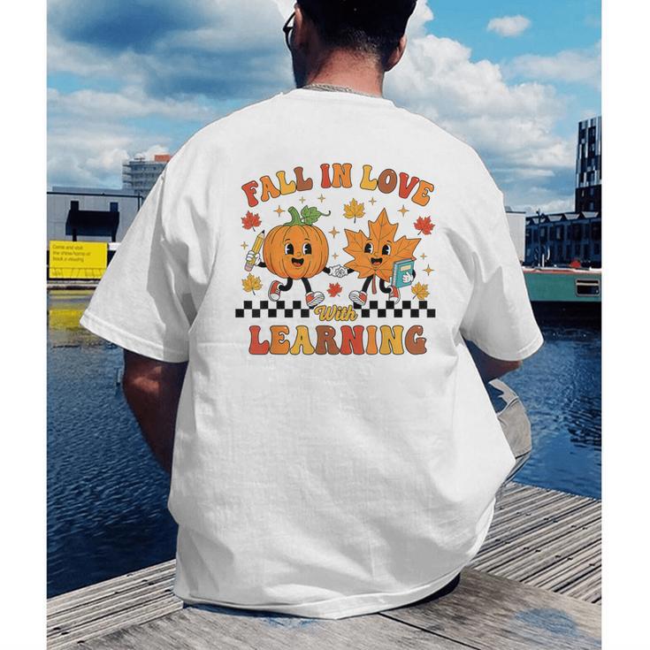 Fall In Love With Learning Teacher Student Autumn Pumpkin Men's Back Print T-Shirt, funny gift Fall In Love With Learning Teacher Student Autumn Pumpkin Men's Back Print T-Shirt, funny gift
