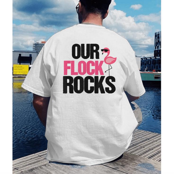 Our Flock Rocks Flamingo Mother's Day Teacher Men's Back Print T-Shirt, funny gift