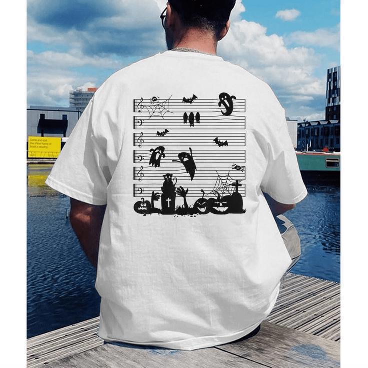 Halloween Music Note Clefs Spooky Ghost For Music Teacher Men's Back Print T-Shirt, funny gift Halloween Music Note Clefs Spooky Ghost For Music Teacher Men's Back Print T-Shirt, funny gift