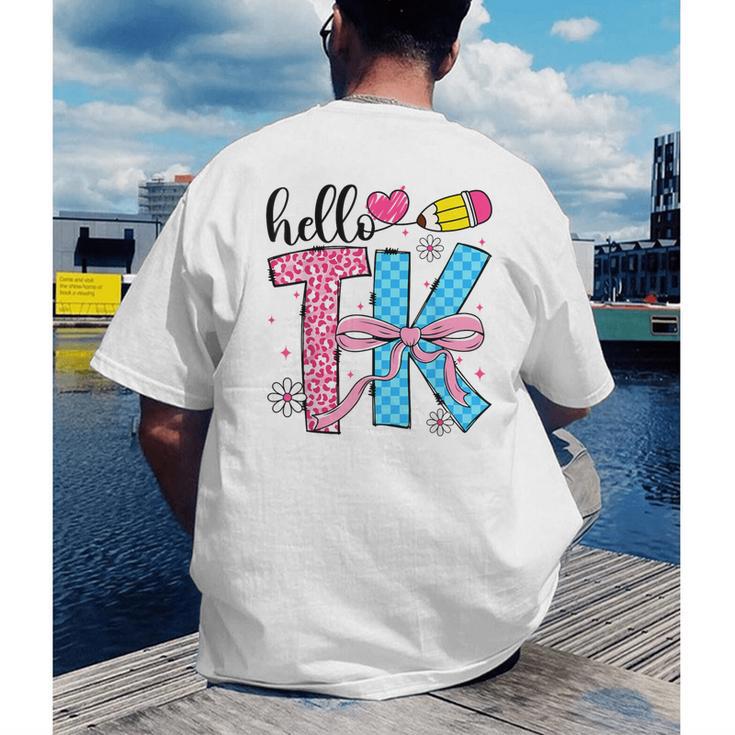 Hello TK Transitional Kindergarten Back To School Teacher Men's Back Print T-Shirt, funny gift Hello TK Transitional Kindergarten Back To School Teacher Men's Back Print T-Shirt, funny gift
