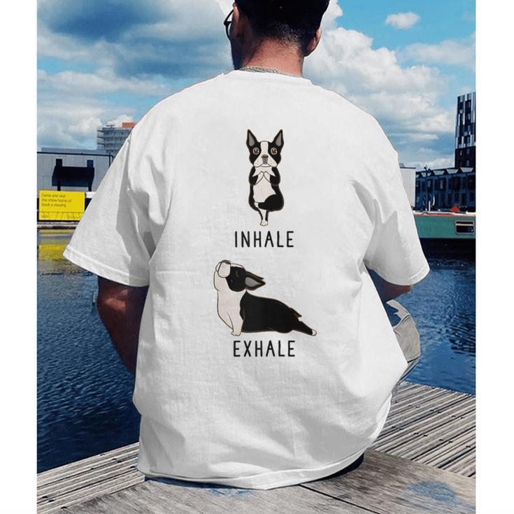 Inhale Exhale Yoga Boston Terrier Tshirt Men's Back Print T-Shirt, funny gift