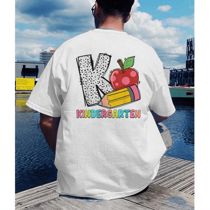 K Is For Kindergarten Teacher Pencil Apple Back To School Men's Back Print T-Shirt, funny gift K Is For Kindergarten Teacher Pencil Apple Back To School Men's Back Print T-Shirt, funny gift