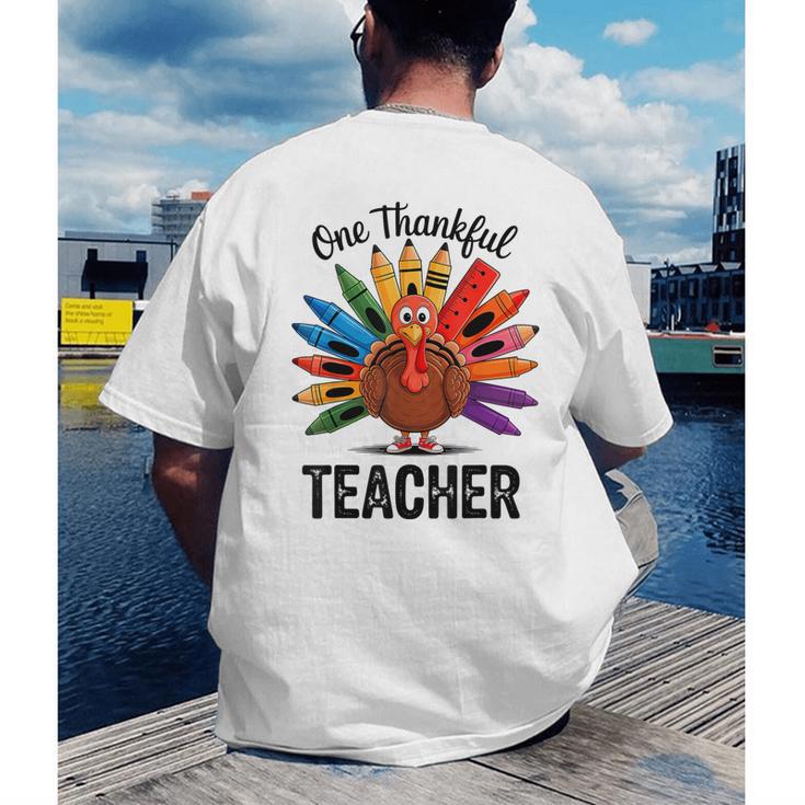 One Thankful Teacher Thanksgiving TurkeyCute Pencil Men's Back Print T-Shirt, funny gift One Thankful Teacher Thanksgiving TurkeyCute Pencil Men's Back Print T-Shirt, funny gift