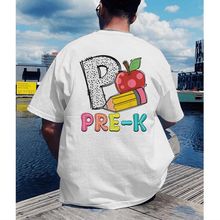 P Is For Pre-K Teacher Pencil Apple Back To School Men's Back Print T-Shirt, funny gift P Is For Pre-K Teacher Pencil Apple Back To School Men's Back Print T-Shirt, funny gift