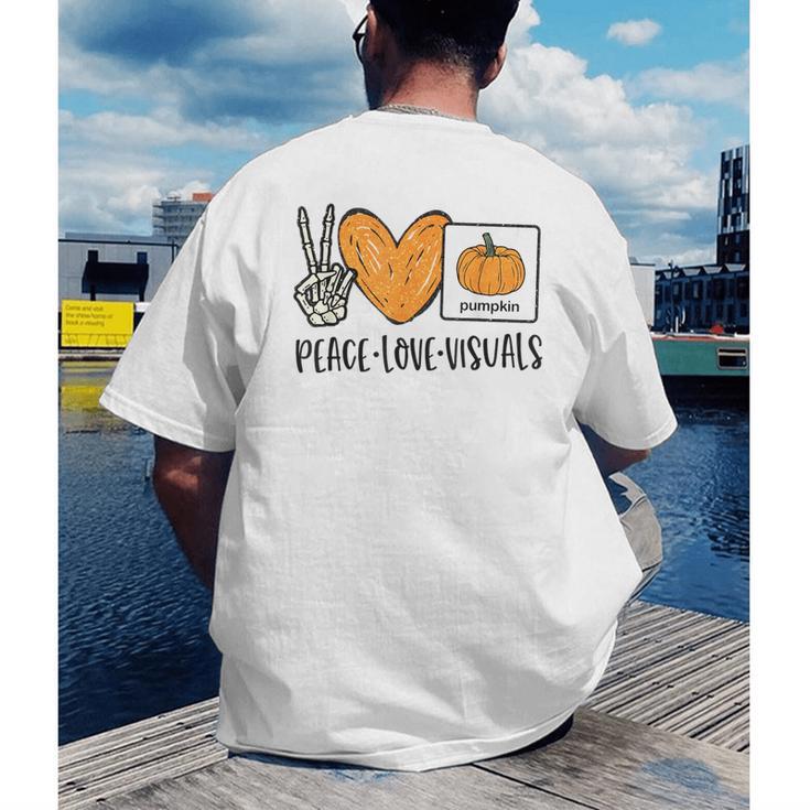 Peace Love Visuals Sped Teacher Pumpkin Skeleton Halloween Men's Back Print T-Shirt, funny gift Peace Love Visuals Sped Teacher Pumpkin Skeleton Halloween Men's Back Print T-Shirt, funny gift