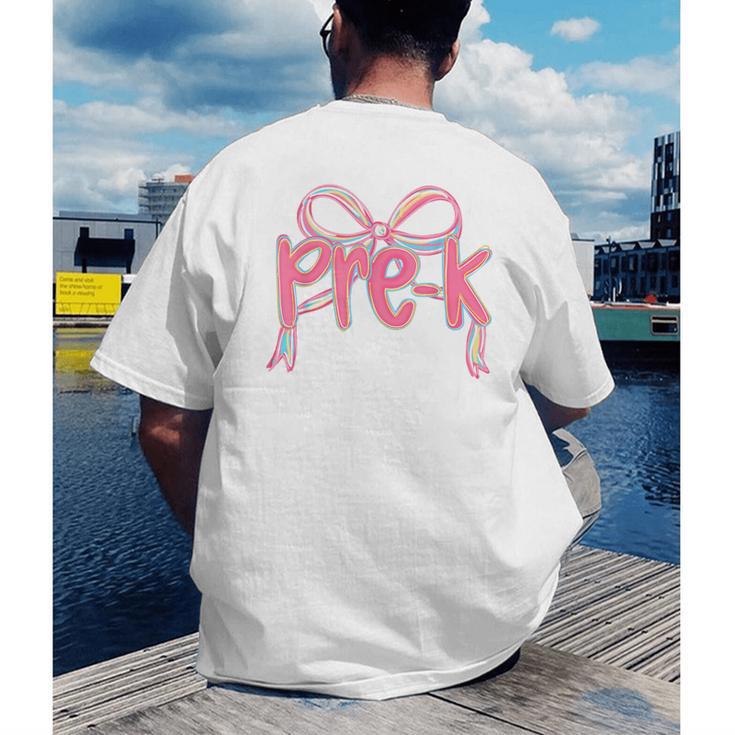 Preppy Pre k Back To School Pre-k Teachers Girls Cute Bow Men's Back Print T-Shirt, funny gift Preppy Pre k Back To School Pre-k Teachers Girls Cute Bow Men's Back Print T-Shirt, funny gift