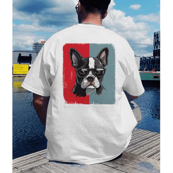 Retro Boston Terrier Dog Lover Bostie Mom Dad Dog Owner Men's Back Print T-Shirt, funny gift