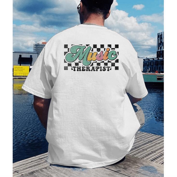 Retro Checkered Music Therapist Squad Music Therapy Teacher For Men Women Men's Back Print T-Shirt, funny gift Retro Checkered Music Therapist Squad Music Therapy Teacher For Men Women Men's Back Print T-Shirt, funny gift