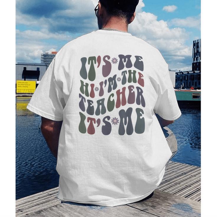 Retro IT'S ME Hi I'm The TEACHER Groovy Testing Squad Pink Men's Back Print T-Shirt, funny gift