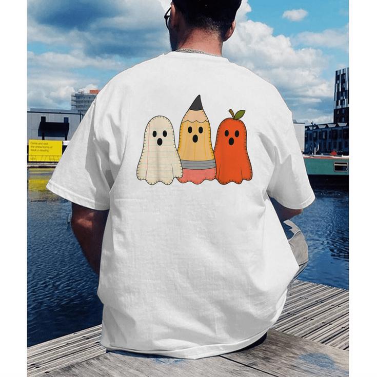 Retro Pencil Ghost Boo Spooky Teacher Halloween Costume Men's Back Print T-Shirt, funny gift Retro Pencil Ghost Boo Spooky Teacher Halloween Costume Men's Back Print T-Shirt, funny gift