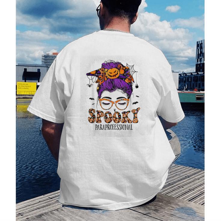 Spooky Paraprofessional Life Halloween Messy Bun Teacher For Men Women Men's Back Print T-Shirt, funny gift Spooky Paraprofessional Life Halloween Messy Bun Teacher For Men Women Men's Back Print T-Shirt, funny gift