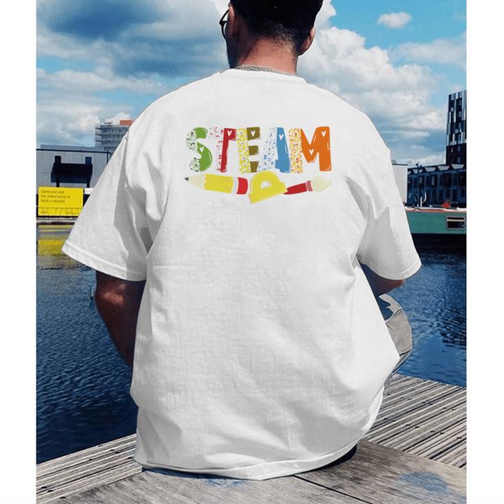 Steam Teacher Science Tech Engineering Arts Maker Men's Back Print T-Shirt, funny gift