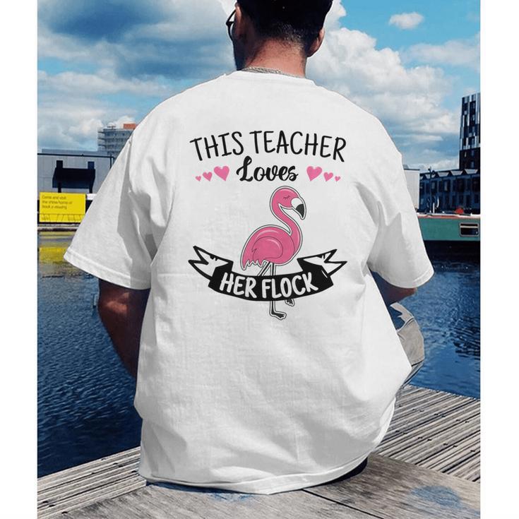 This Teacher Loves Her Flock Cute Flamingo Teacher Men's Back Print T-Shirt, funny gift