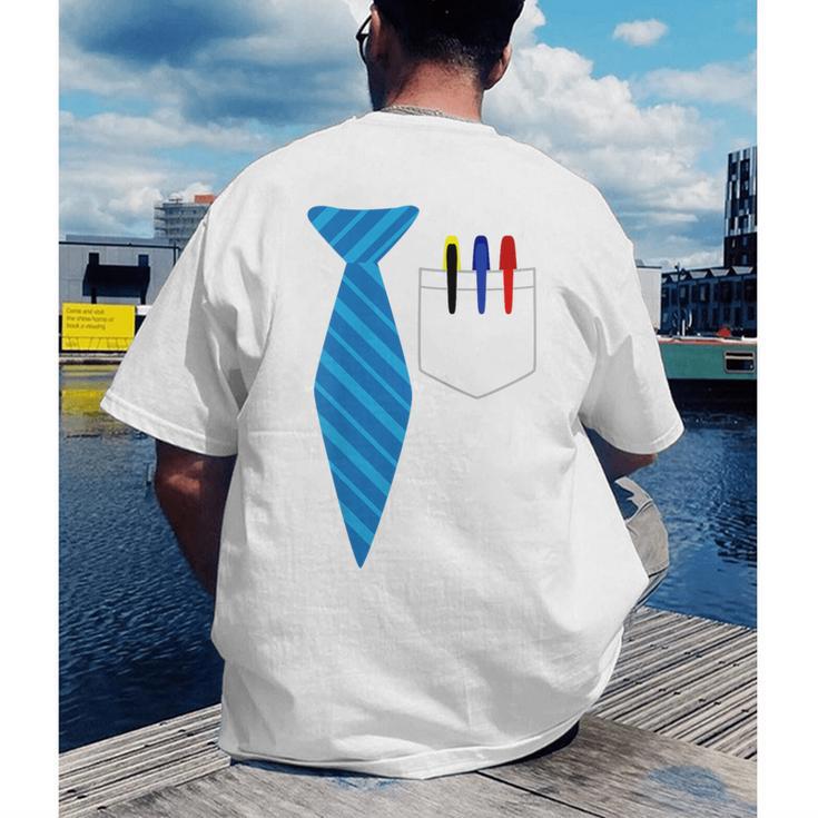 Teacher Tie & Pocket Protector Costume School Men's Back Print T-Shirt, funny gift Teacher Tie & Pocket Protector Costume School Men's Back Print T-Shirt, funny gift