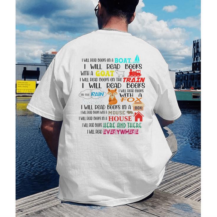 Teacher I Will Read Book On Boat Kids Women Bookworm Men's Back Print T-Shirt, funny gift Teacher I Will Read Book On Boat Kids Women Bookworm Men's Back Print T-Shirt, funny gift