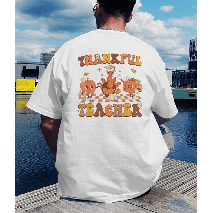 Thankful Teacher Retro Groovy Thanksgiving Fall Women Men Men's Back Print T-Shirt, funny gift