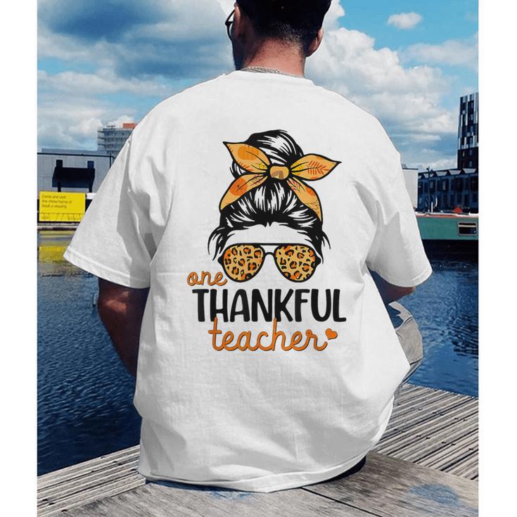 Thanksgiving Shirt Teacher Women Messy Bun Thankful Teacher Men's Back Print T-Shirt, funny gift Thanksgiving Shirt Teacher Women Messy Bun Thankful Teacher Men's Back Print T-Shirt, funny gift