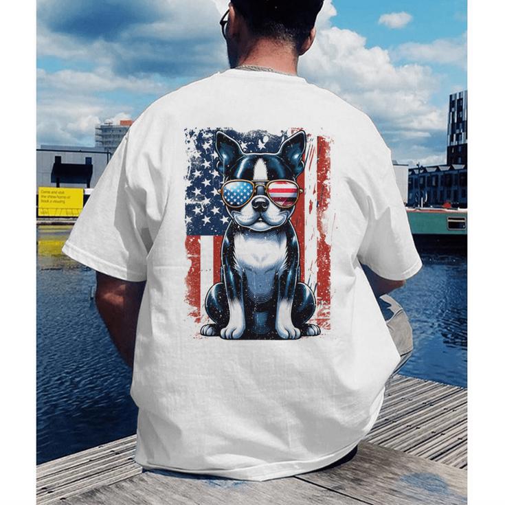 Vintage Boston Terrier Dog American US USA Flag Pets Dogs Men's Back Print T-Shirt, funny gift
