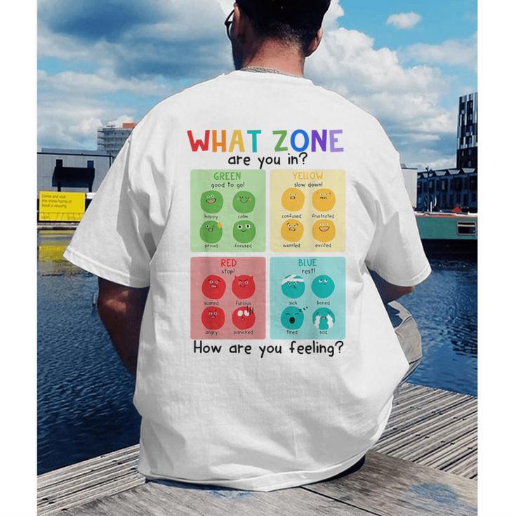 What Zone Are You In How Are You Feeling Teacher Men's Back Print T-Shirt, funny gift What Zone Are You In How Are You Feeling Teacher Men's Back Print T-Shirt, funny gift