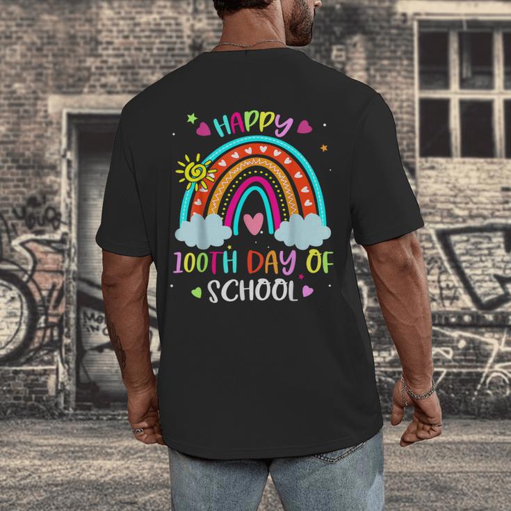 100th Day Of School Rainbow Happy 100 Days Smarter Teacher Men's Back Print T-Shirt, funny design