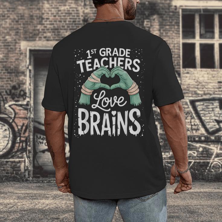 1st Grade Teachers Love Brains Shirt Halloween Teacher Men's Back Print T-Shirt, funny design