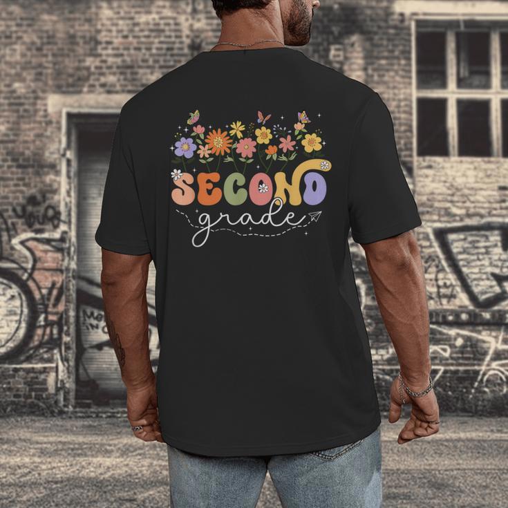 2nd Second Grade Teacher Wildflower Back To School Floral Men's Back Print T-Shirt, funny design