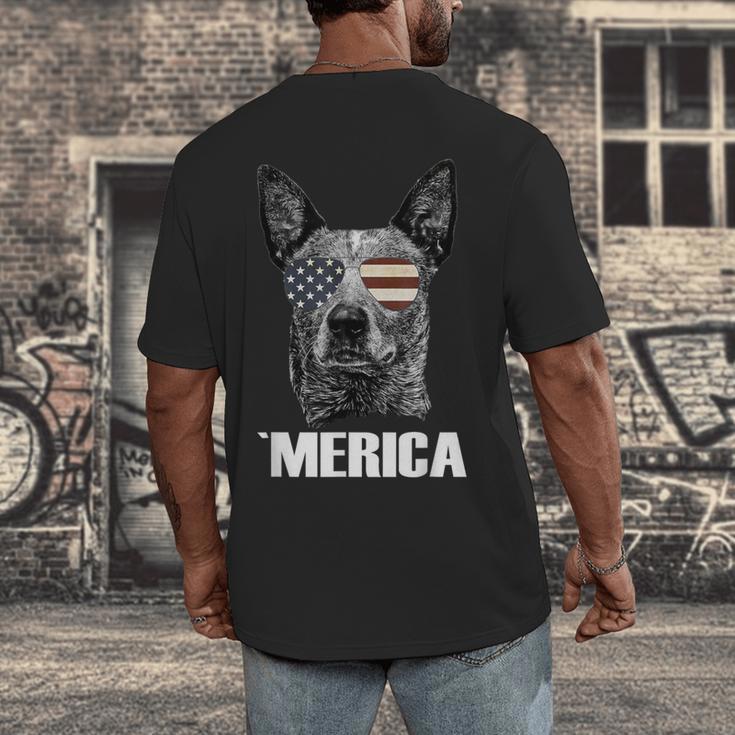 4th July Blue Heeler Dog Merica Patriotic USA Flag Cute Men's Back Print T-Shirt, funny design