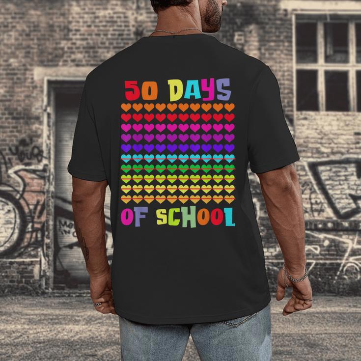 50 Days Of School Hearts Teacher Happy 50th Day Of School Men's Back Print T-Shirt, funny design 50 Days Of School Hearts Teacher Happy 50th Day Of School Men's Back Print T-Shirt, funny design