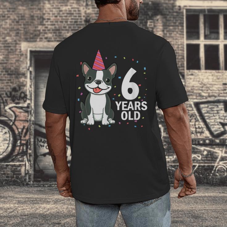 6 Years Old Birthday Boston Terrier Dog Lover 6th Party Kid Men's Back Print T-Shirt, funny design